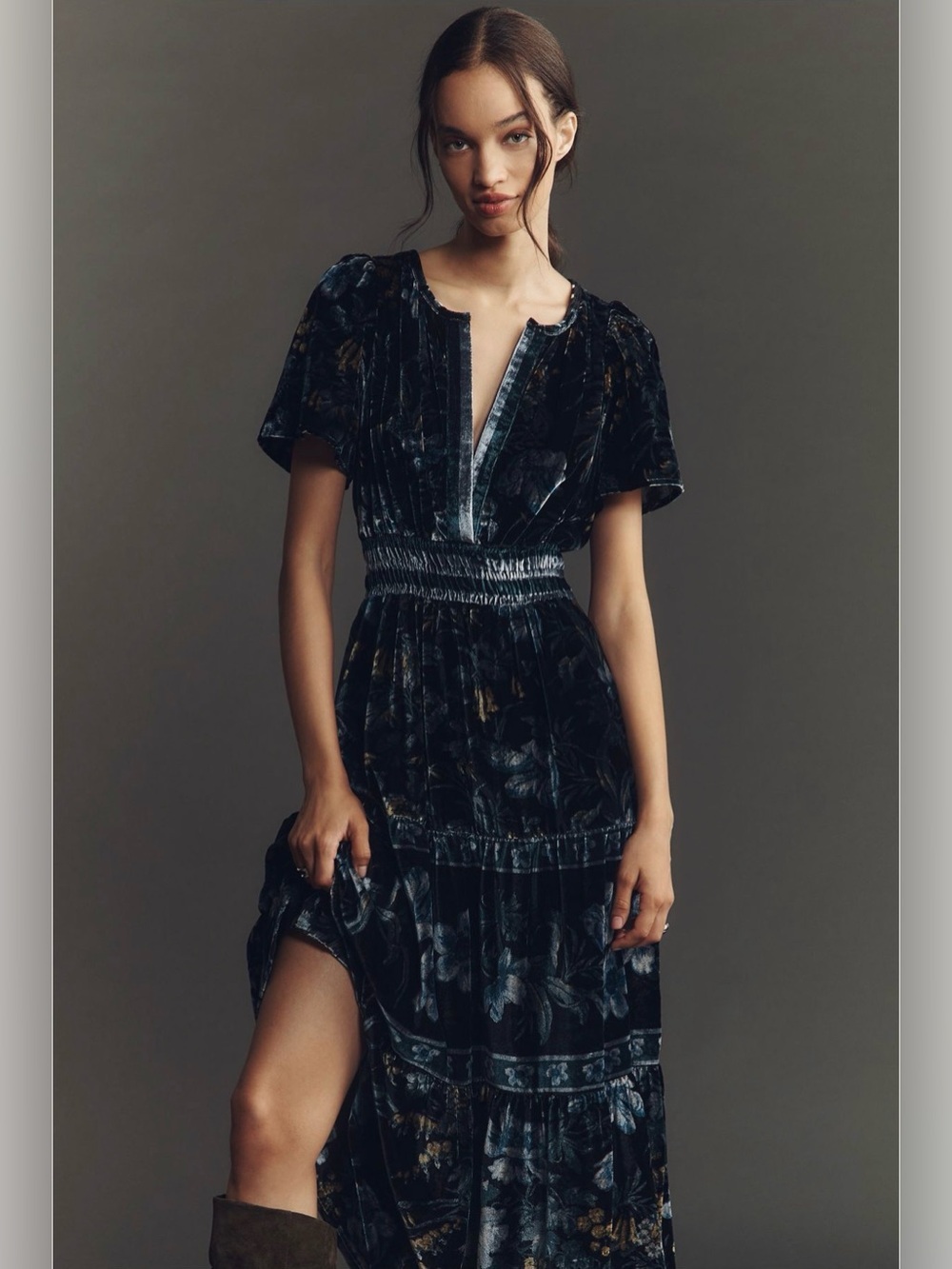NWT Anthropologie Somerset Velvet Maxi Floral Dress - Picture 2 of 11